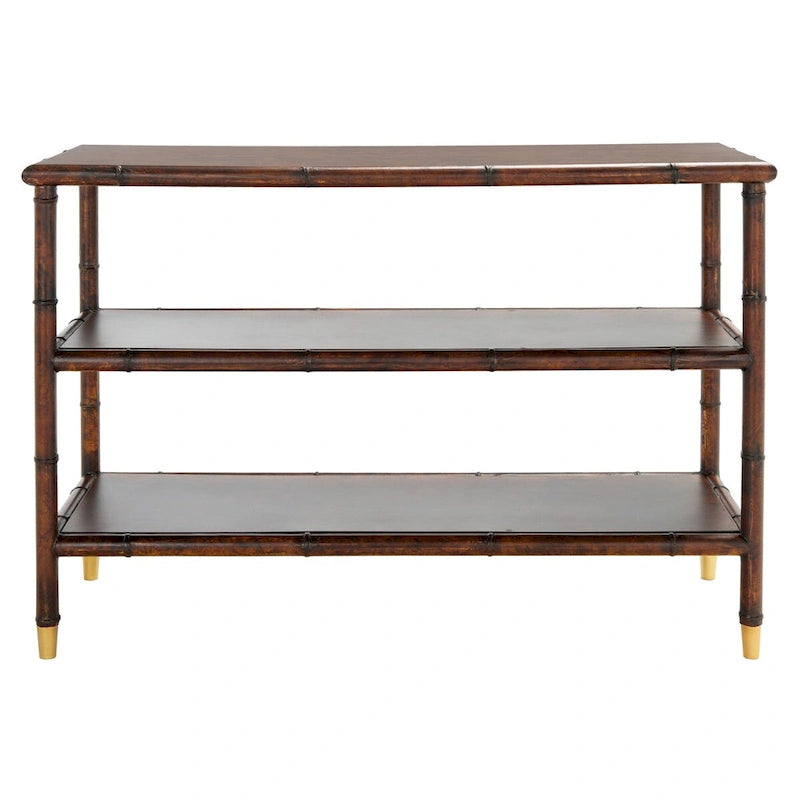 Marrone Scuro/Oro Tavolo Consolle a 2 Ripiani - 42 L x 15,8 P x 29 H - 42Lx16Px29H