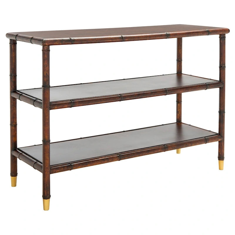 Marrone Scuro/Oro Tavolo Consolle a 2 Ripiani - 42 L x 15,8 P x 29 H - 42Lx16Px29H