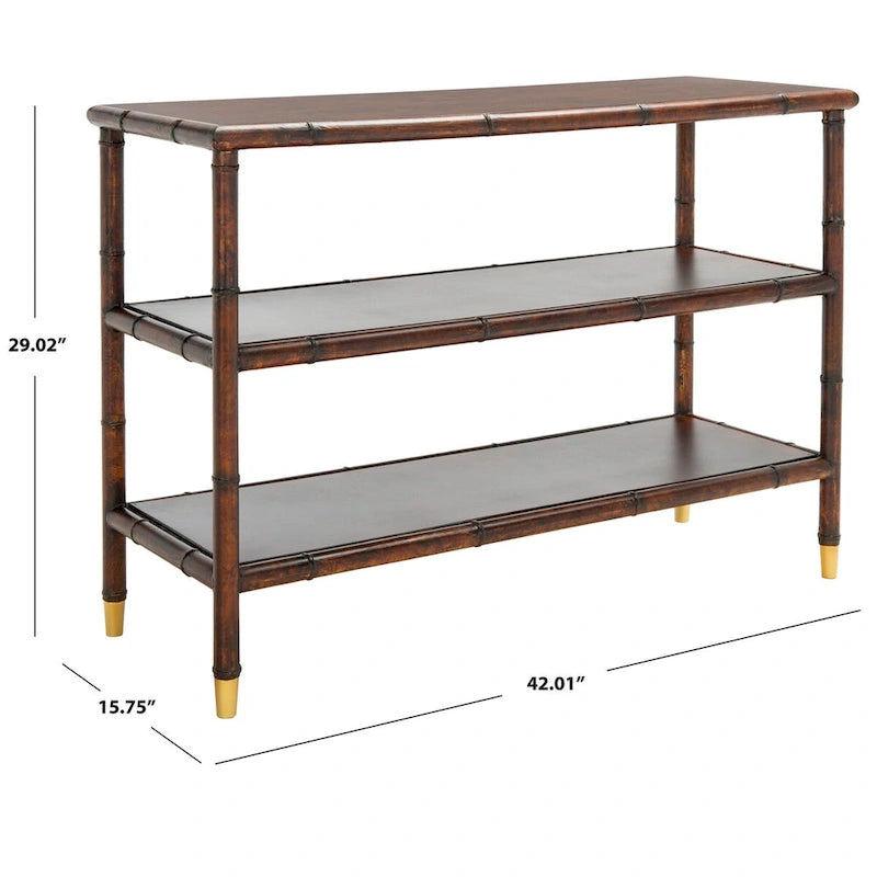 Marrone Scuro/Oro Tavolo Consolle a 2 Ripiani - 42 L x 15,8 P x 29 H - 42Lx16Px29H