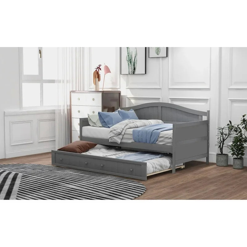 Lettino singolo da giorno in pino di alta qualità con letto estraibile, divano letto
