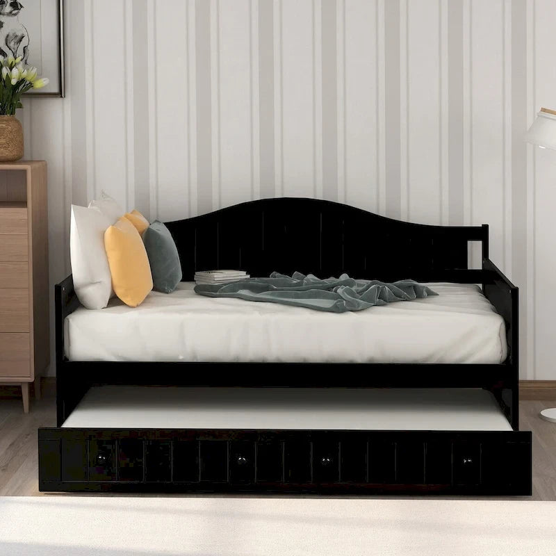 Lettino singolo da giorno in pino di alta qualità con letto estraibile, divano letto