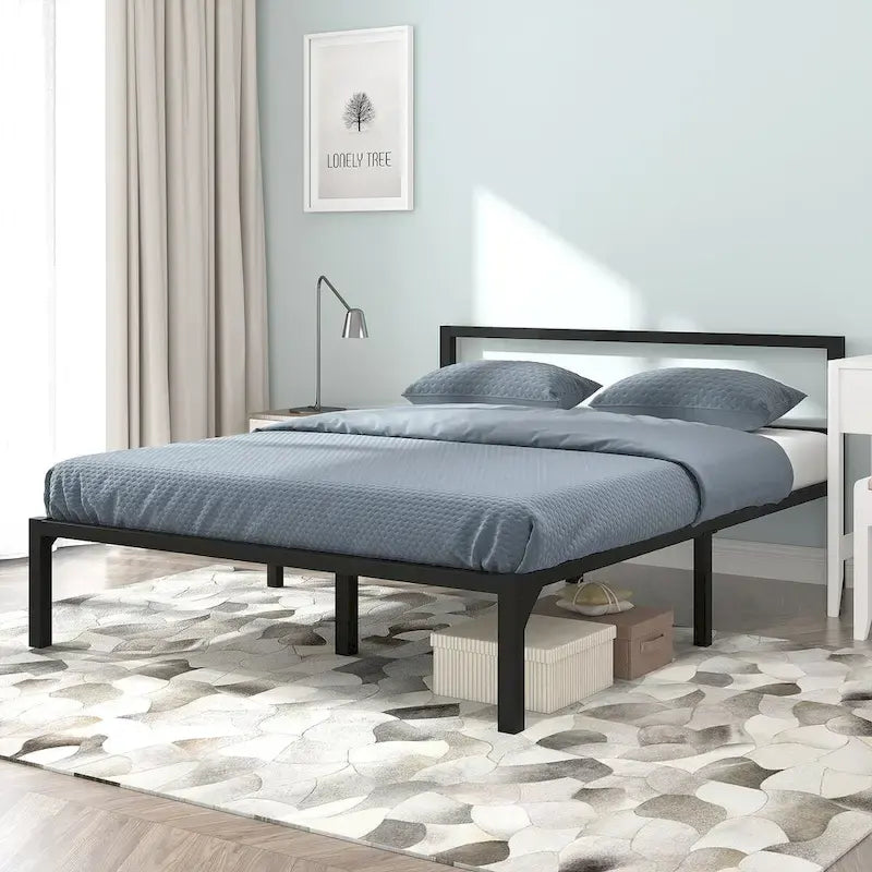 Telaio letto a piattaforma in metallo con testiera