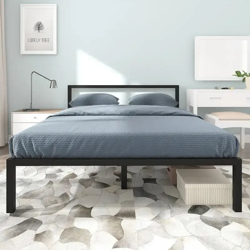 Telaio letto a piattaforma in metallo con testiera