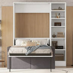 Letto a parete a scomparsa di dimensioni singole con divano, con mensole, bianco