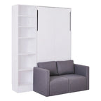 Letto a parete a scomparsa di dimensioni singole con divano, con mensole, bianco