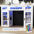 Tavolino da trucco con luci LED regolabili, specchi a tre ante e cassetti