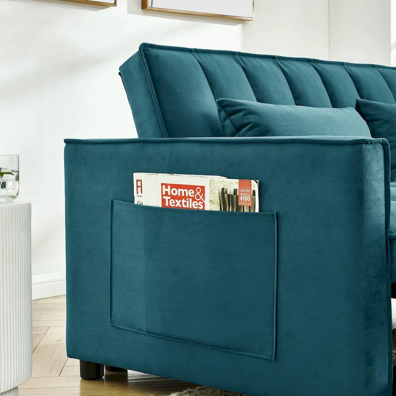 Divano Moderno in Velluto a Due Posti con Letto Estraibile, Divano Letto Convertibile 3 in 1 per Soggiorno