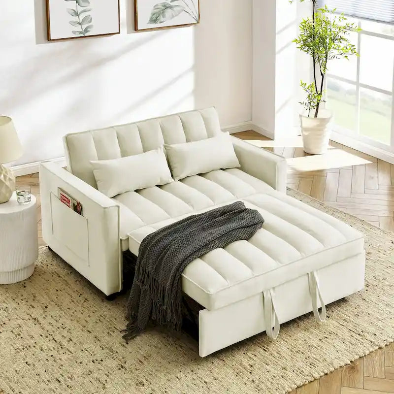 Divano Moderno in Velluto a Due Posti con Letto Estraibile, Divano Letto Convertibile 3 in 1 per Soggiorno