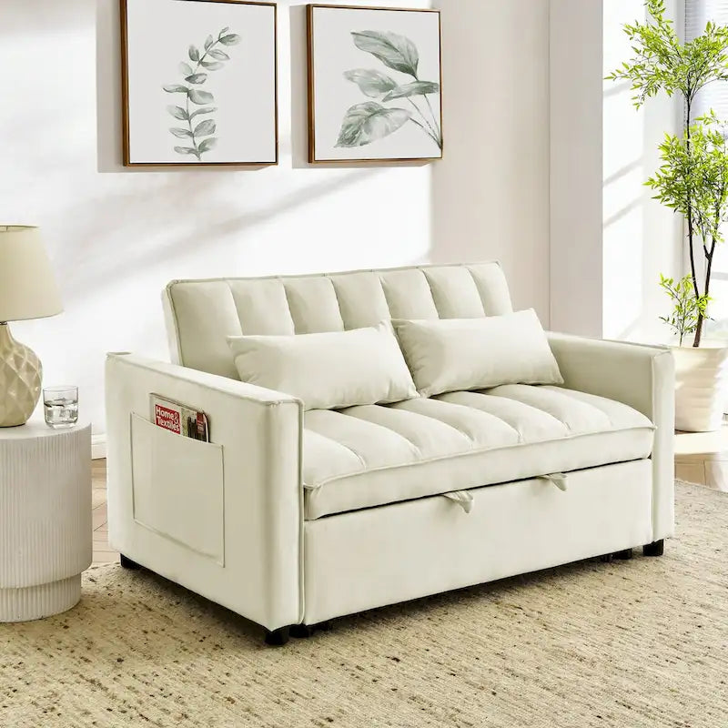 Divano Moderno in Velluto a Due Posti con Letto Estraibile, Divano Letto Convertibile 3 in 1 per Soggiorno