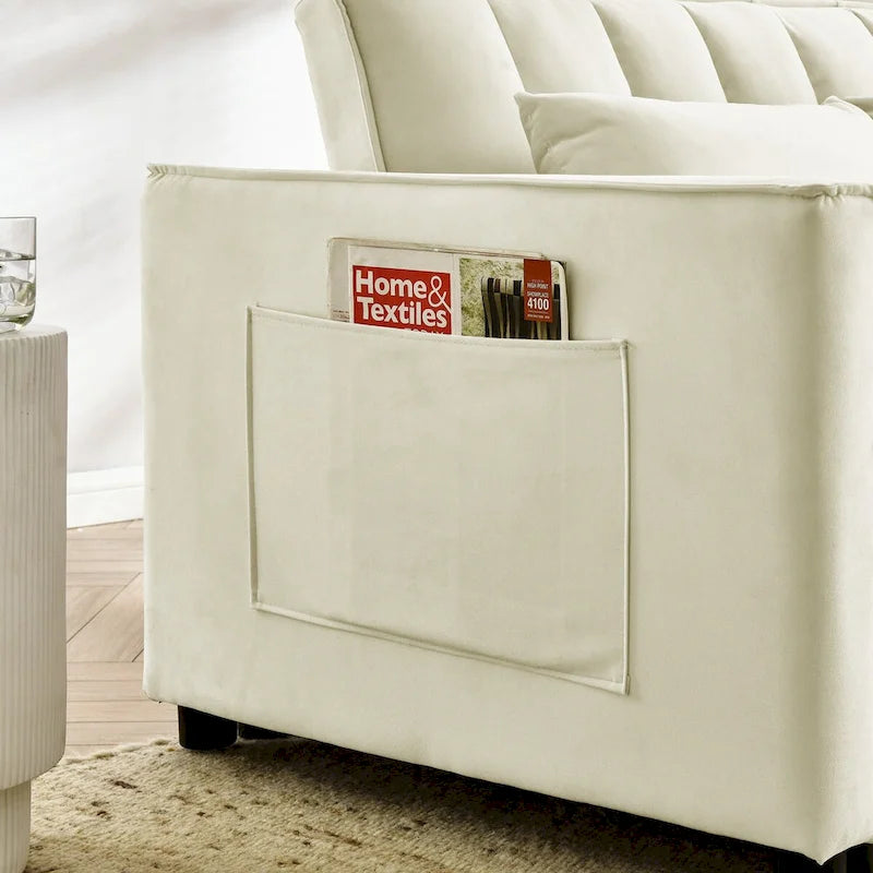 Divano Moderno in Velluto a Due Posti con Letto Estraibile, Divano Letto Convertibile 3 in 1 per Soggiorno