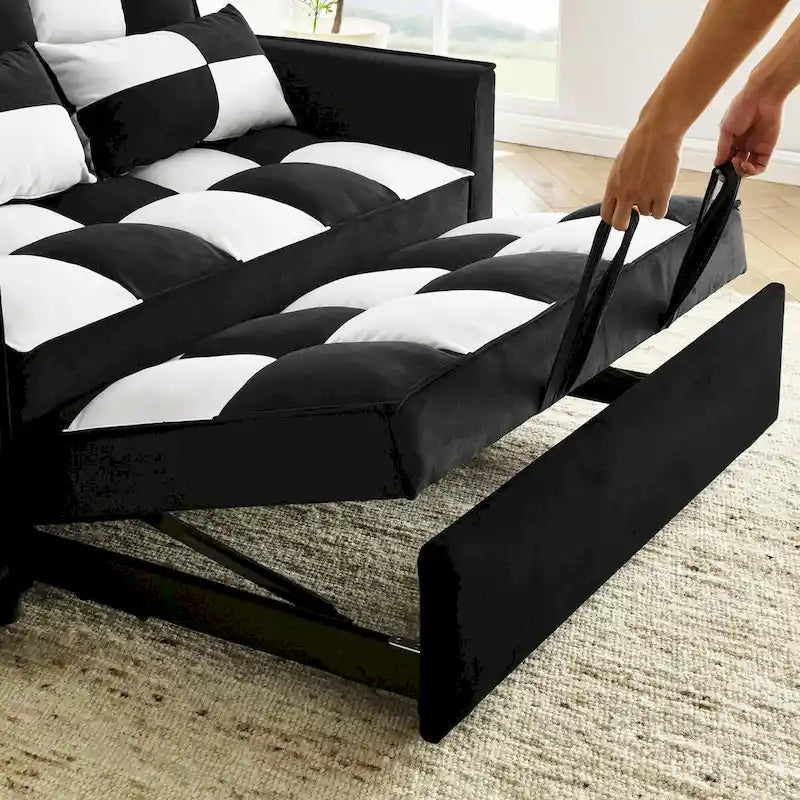 Divano Moderno in Velluto a Due Posti con Letto Estraibile, Divano Letto Convertibile 3 in 1 per Soggiorno