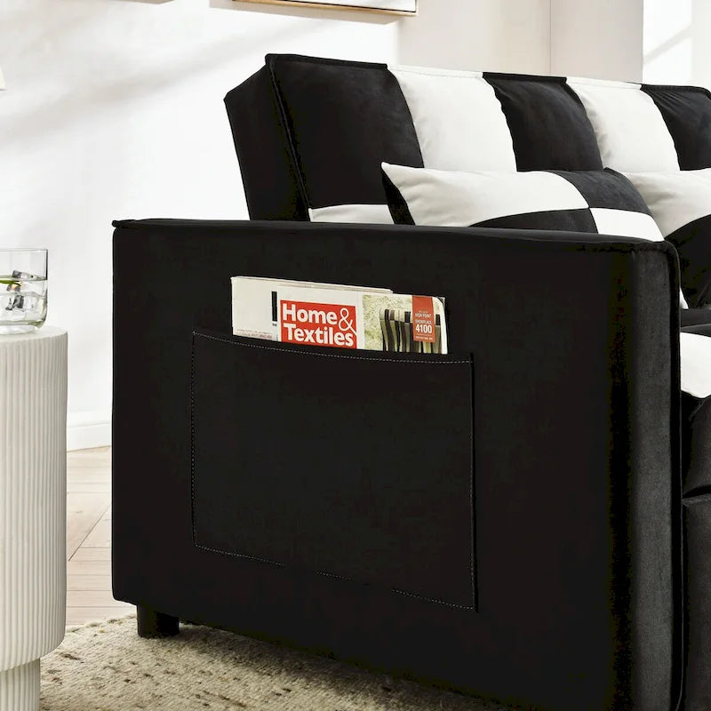 Divano Moderno in Velluto a Due Posti con Letto Estraibile, Divano Letto Convertibile 3 in 1 per Soggiorno