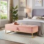 58.6 Panca da letto con base in metallo e contenitore in velluto rosa