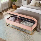 58.6 Panca da letto con base in metallo e contenitore in velluto rosa