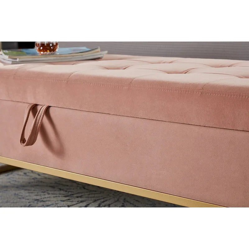 58.6 Panca da letto con base in metallo e contenitore in velluto rosa