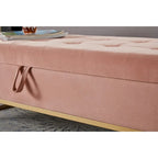 58.6 Panca da letto con base in metallo e contenitore in velluto rosa