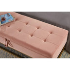 58.6 Panca da letto con base in metallo e contenitore in velluto rosa