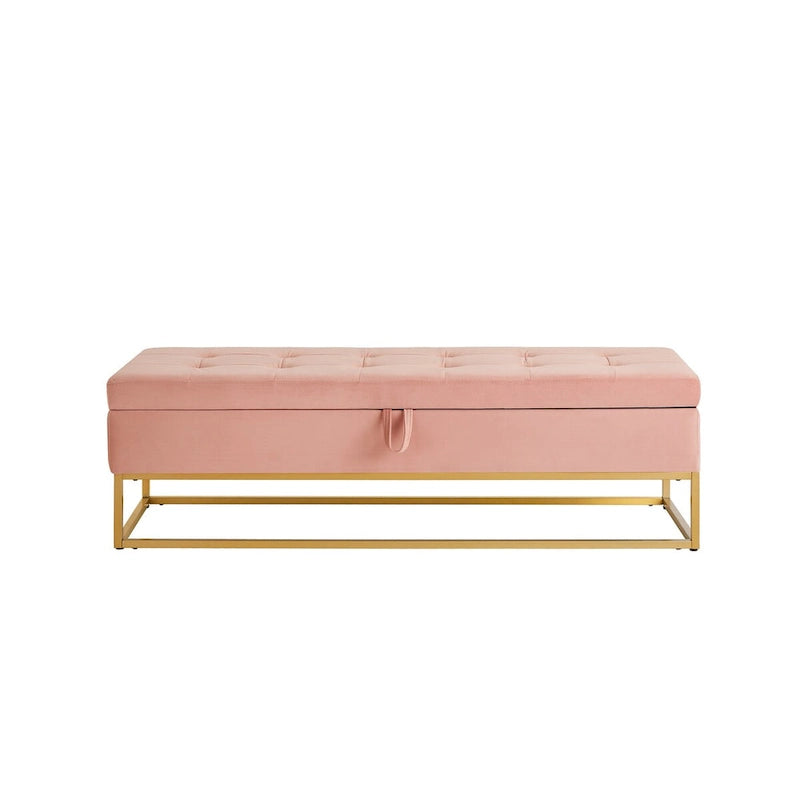 58.6 Panca da letto con base in metallo e contenitore in velluto rosa