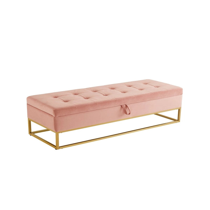 58.6 Panca da letto con base in metallo e contenitore in velluto rosa