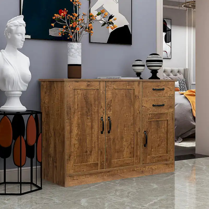 Madia moderna in legno, credenza con 3 ante e 2 cassetti