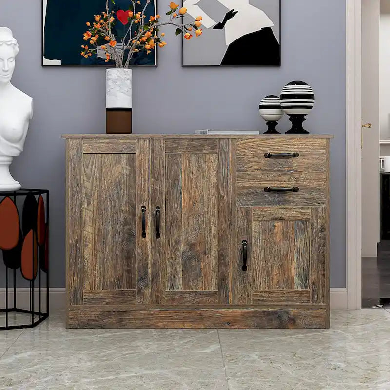 Madia moderna in legno, credenza con 3 ante e 2 cassetti