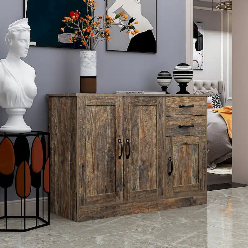 Madia moderna in legno, credenza con 3 ante e 2 cassetti
