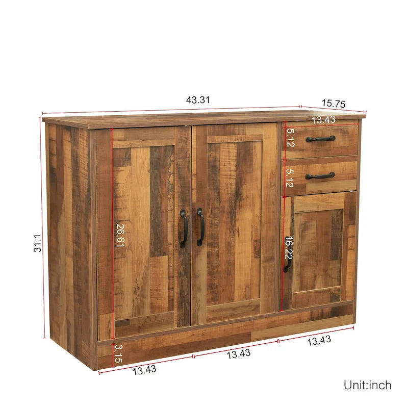 Madia moderna in legno, credenza con 3 ante e 2 cassetti