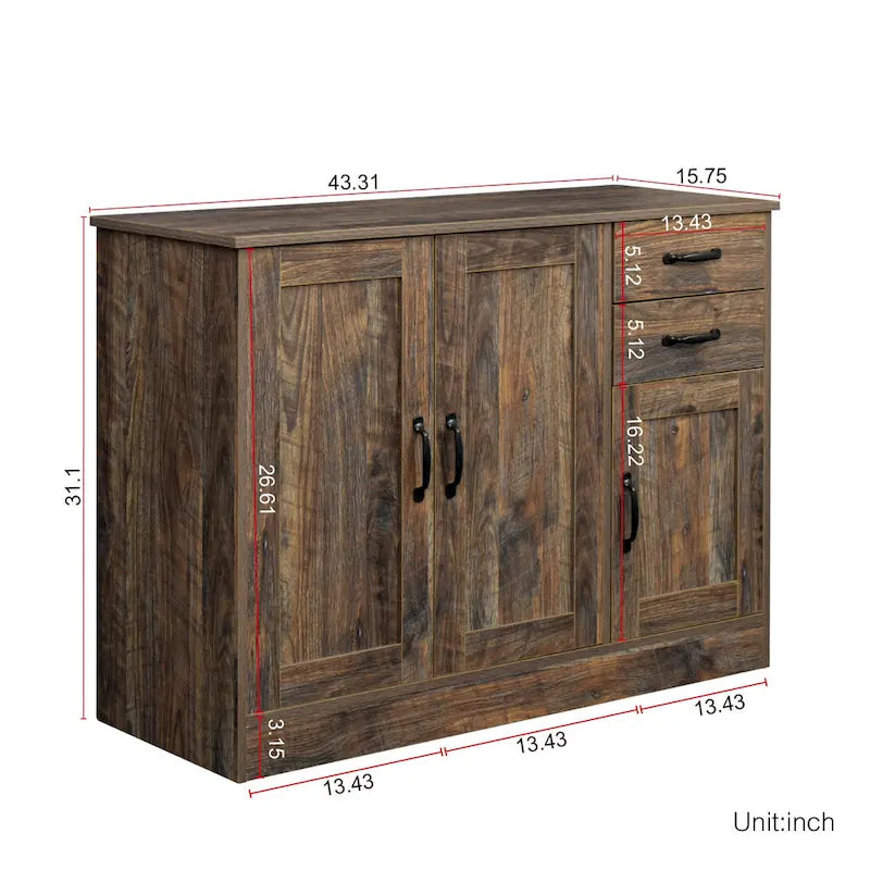 Madia moderna in legno, credenza con 3 ante e 2 cassetti