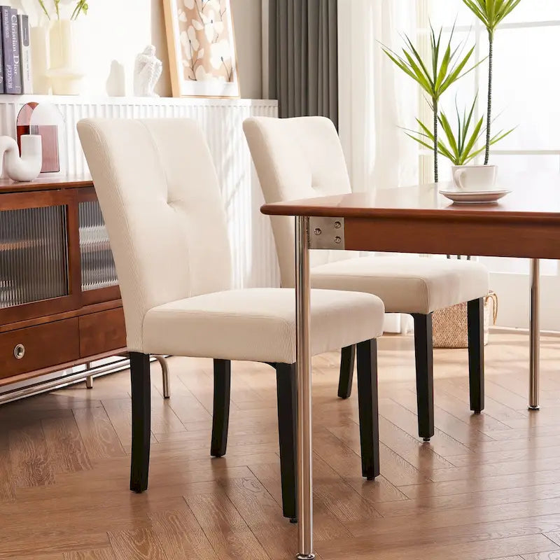 Set di 2 sedie da pranzo laterali imbottite in tessuto con schienale trapuntato dal design semplice e moderno