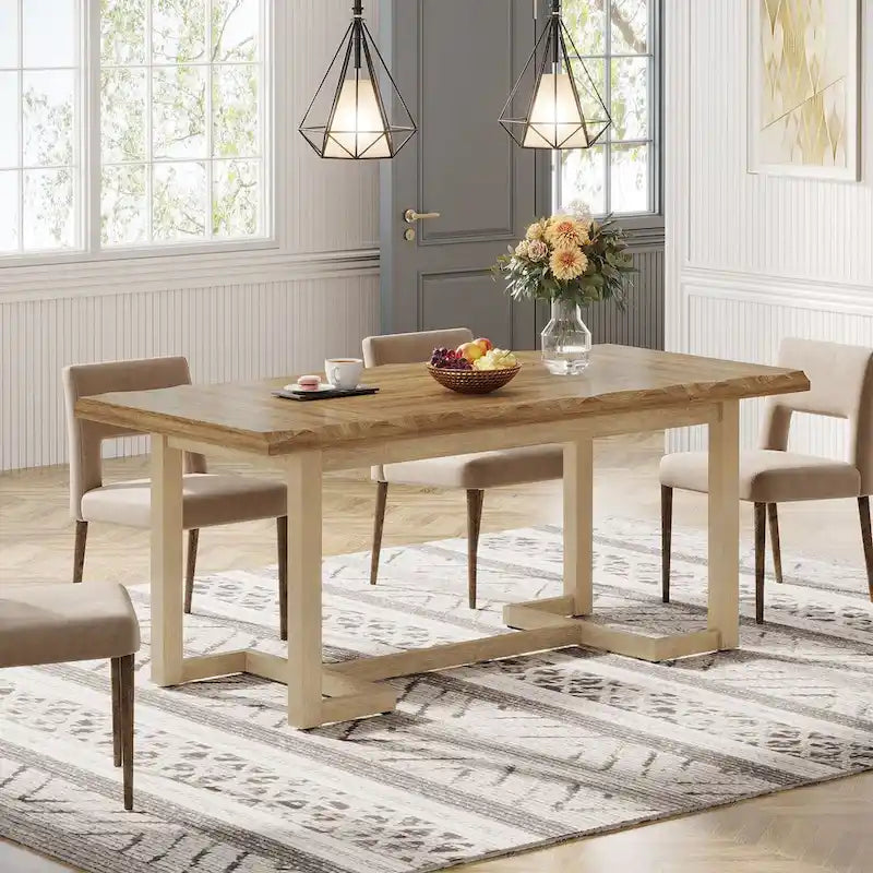 Tavolo da Pranzo Rettangolare da 160 cm con Gambe in Legno Massello e Piano Spesso per 4-6 Persone