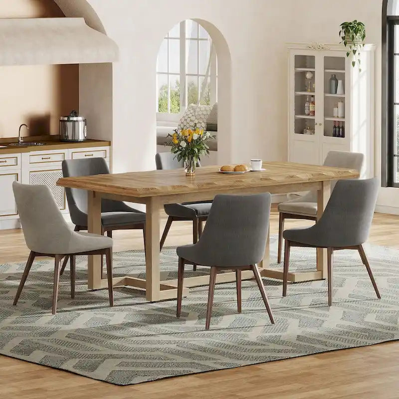 Tavolo da Pranzo Rettangolare da 160 cm con Gambe in Legno Massello e Piano Spesso per 4-6 Persone