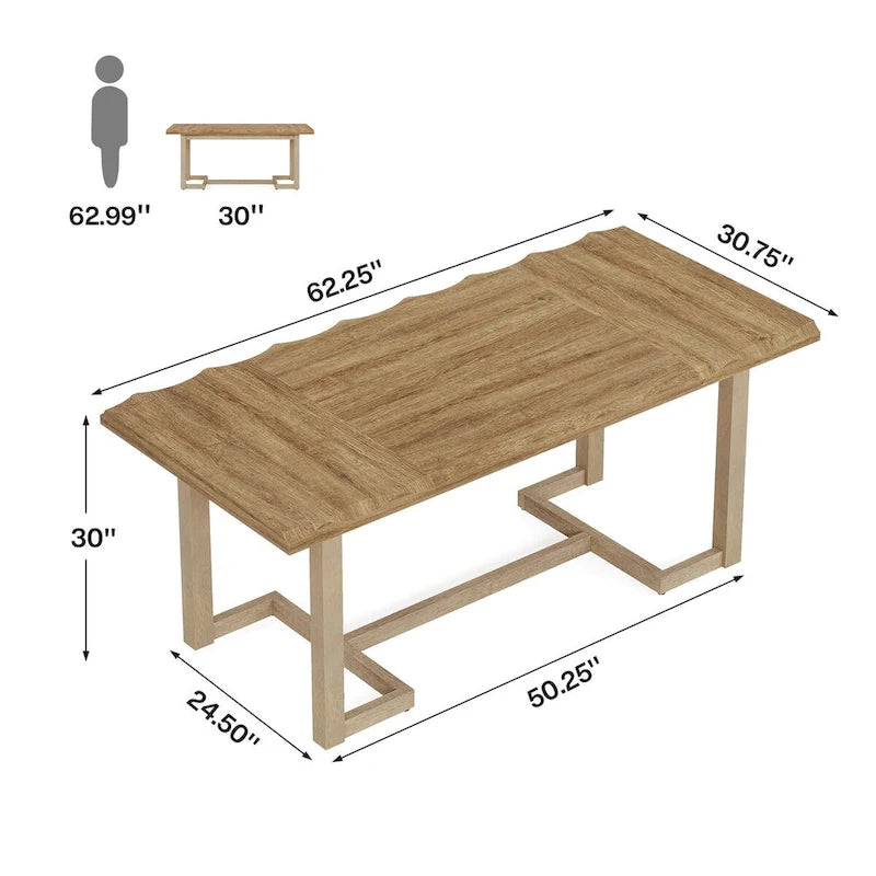 Tavolo da Pranzo Rettangolare da 160 cm con Gambe in Legno Massello e Piano Spesso per 4-6 Persone