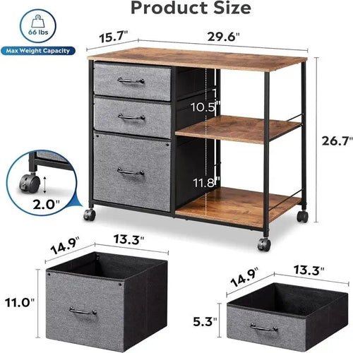 Cassettiera Portadocumenti a 3 Cassetti - 15,75P x 29,53L x 26,77H
