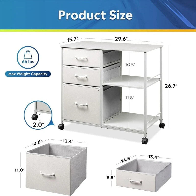 Cassettiera Portadocumenti a 3 Cassetti - 15,75P x 29,53L x 26,77H