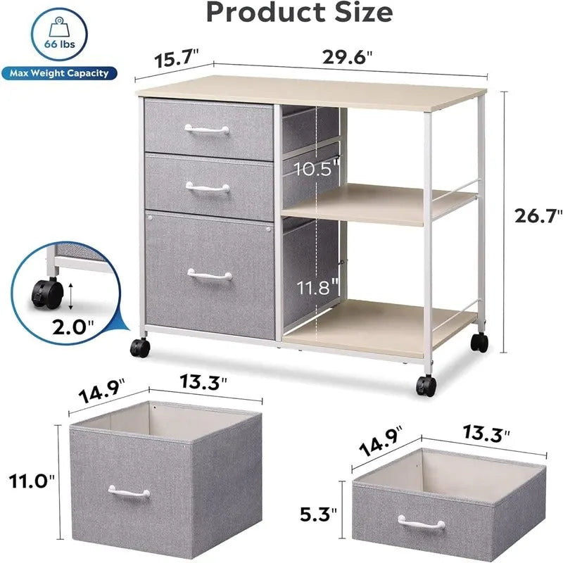 Cassettiera Portadocumenti a 3 Cassetti - 15,75P x 29,53L x 26,77H