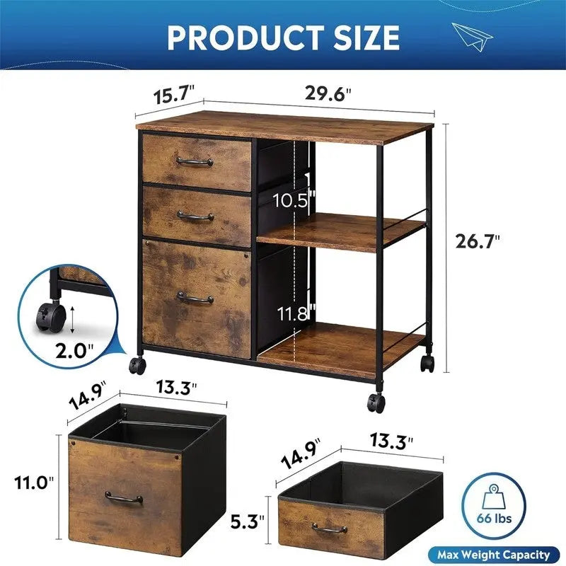 Cassettiera Portadocumenti a 3 Cassetti - 15,75P x 29,53L x 26,77H