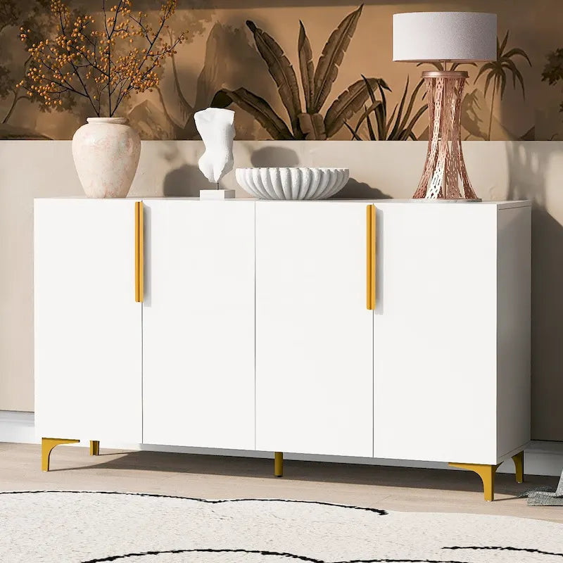 Credenza contenitore di lusso leggera, con finitura lucida e ripiani regolabili