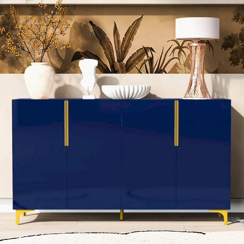 Credenza contenitore di lusso leggera, con finitura lucida e ripiani regolabili