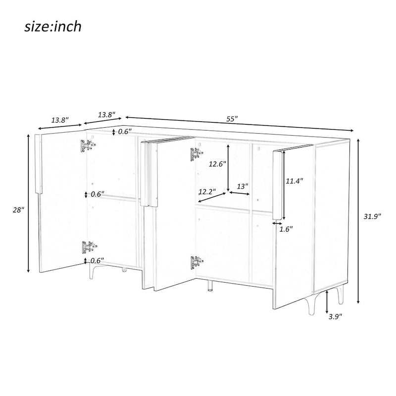 Credenza contenitore di lusso leggera, con finitura lucida e ripiani regolabili
